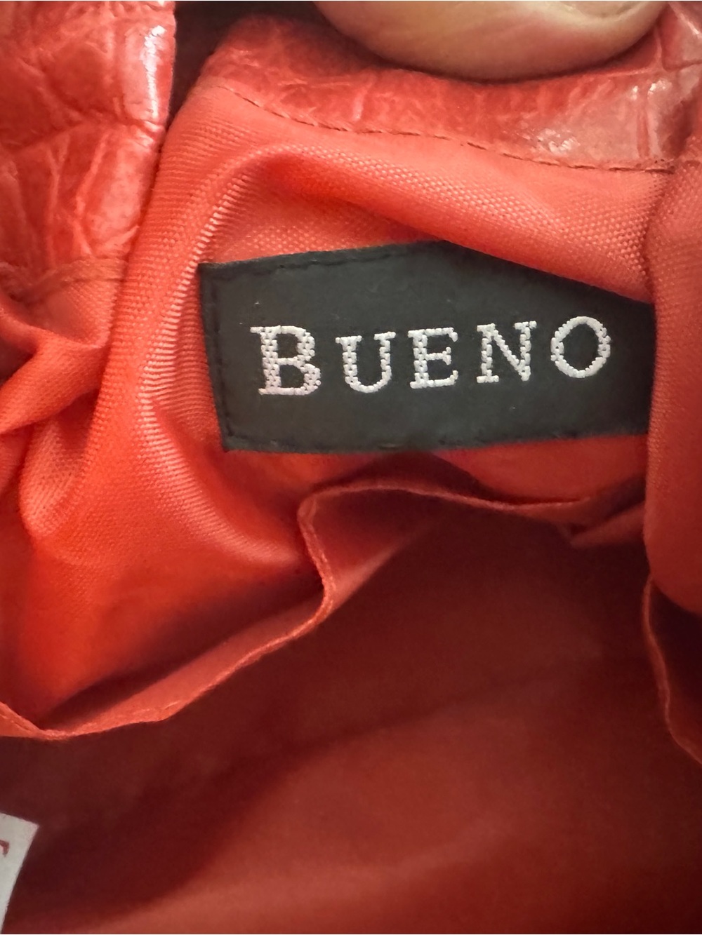 Vintage Bueno Y2K Woven Straw Gathered Hobo Bag Red Orange Faux Leather Rosette - Picture 5 of 8